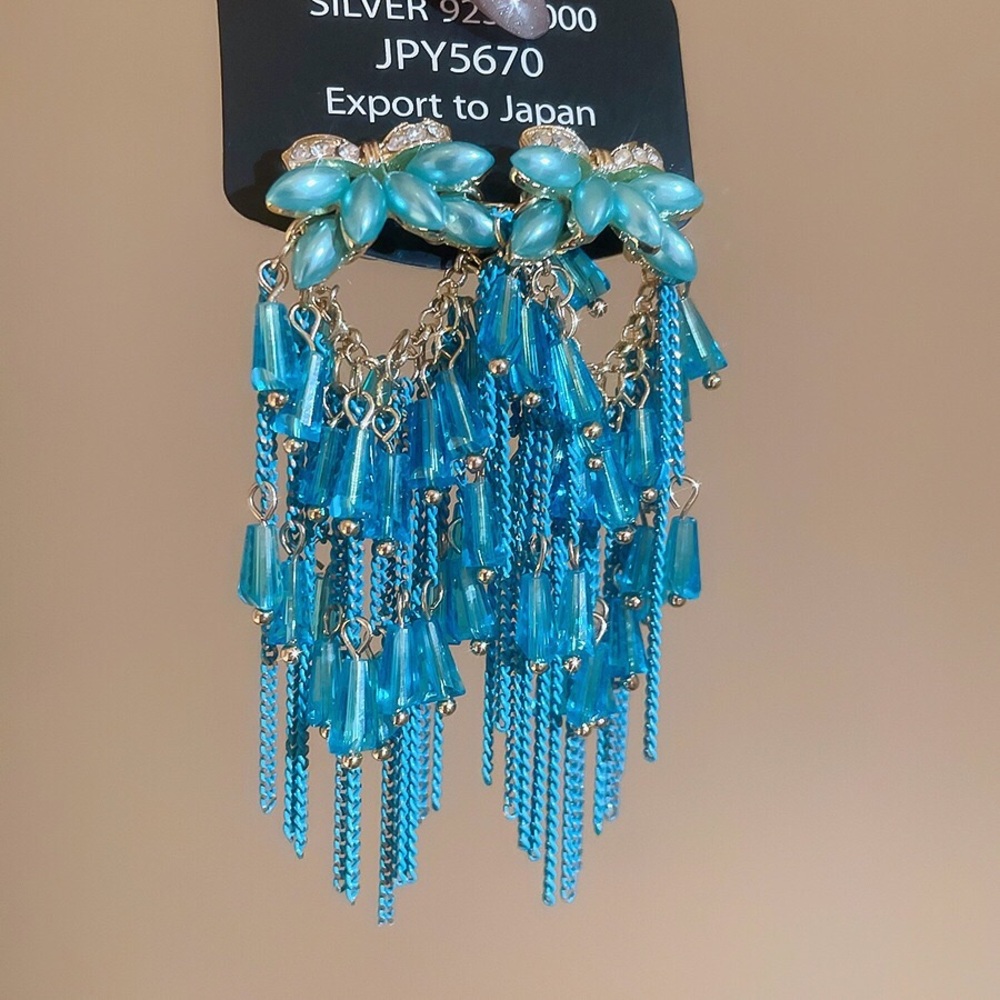 Turquoise Blue Tassel Drop Earrings – Women Jewelry